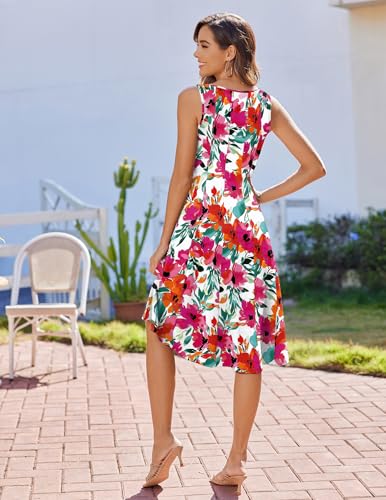 Image of HOTOUCH Summer Casual Dresses for Women Sleeveless Midi Dress Swing Tank Sundress Pleated Tshirt Dress with Pockets