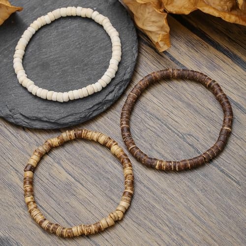 Puka Shell Bracelet for Men Wooden Bracelets Turquoise Stack Beaded Minimalist Trendy Jewelry for Friend Gift4