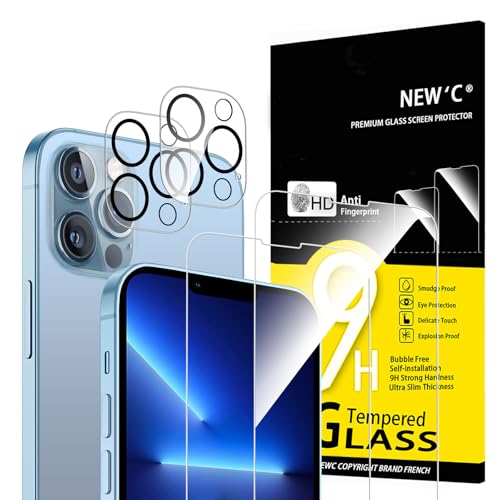 NEW'C 4 Pack, 2 x Protector Pantalla para iPhone 13 Pro Max y 2 x protector Pantalla Protector de Lente de Cámara - Cristal Templado - Anti-Rayaduras - Ultra Resistente - Cristal Dureza 9H