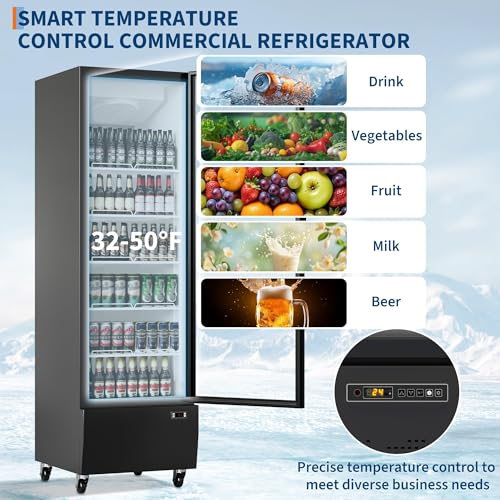 Image of Garvee 17.6 Cu.Ft Commercial Beverage Refrigerator, Upright Glass Door Fridge, Single Door Drink Cooler with Adjustable Shelves, 110V 410W, Black