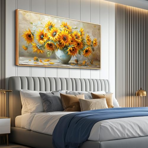 PHAOHUAXM Large Canvas Wall Decor For Living Room Dining Room Mural Vintage Print Yellow Flower Paintings Wood Framed Artwork For Farmhouse Kitchen Bedroom Corridor Home Decor Aesthetics 30x60 In