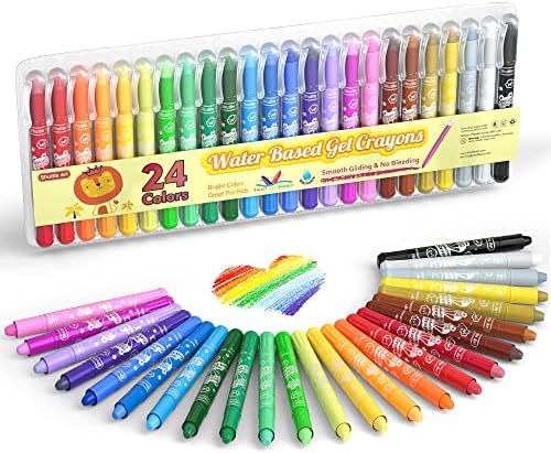 Shuttle Art 24 Colors Gel Crayons for Toddlers, Non-Toxic Twistable Crayons Set for Kids Children Coloring, Crayon-Pastel-Watercolor Effect, Ideal for Paper