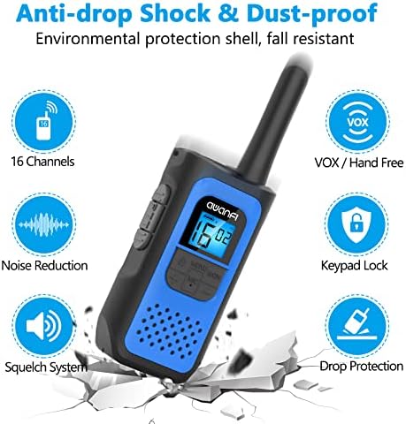 AWANFI Walkie Talkies 2 Pack, Rechargeable Walkie Talkies 16 Channels Two Way Radios, Long Range Adult Kids Walkie Talkies with Li-ion Battery, USB-C Cable, VOX and LCD Display for Leisure Use