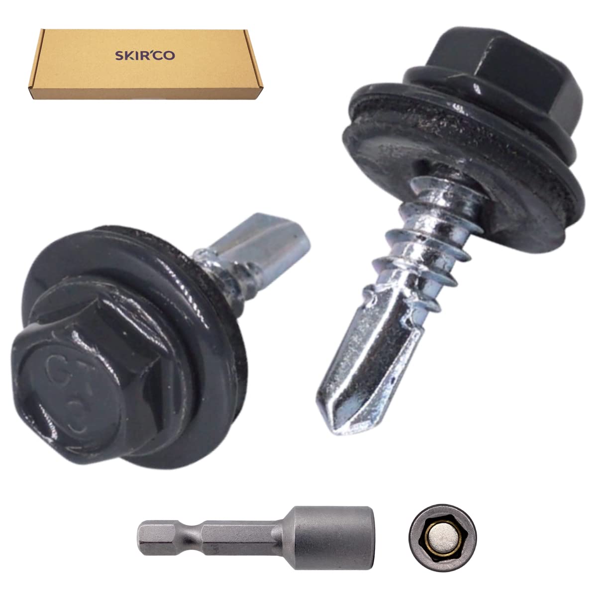SKIR'CO (200 pcs) Metal Roofing Screws, 4.8 x 19 mm Painted Self-Drilling Screws With EPDM Washers, Sheet Metal Hex Screw (Anthracite Grey RAL 7016) - Image 2