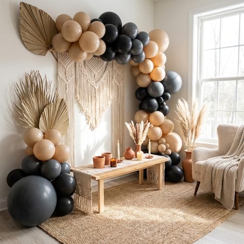 Image of RUBFAC Vanilla Brown Beige Balloons 129pcs Different Sizes Pack of 18 12 10 5 Inch, Light Brown Cream Ivory Balloon Neutral Boho Garland Arch Kit for Wedding Baby Shower Birthday Party Decorations