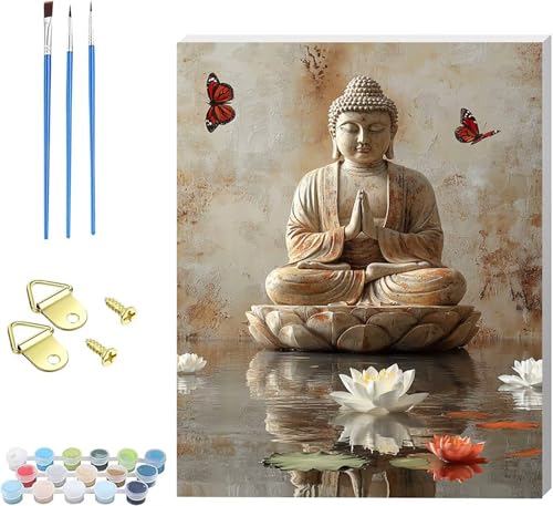Peinture numéro adulte avec cadre zen motif papillon kit canevas complet 40x55cm