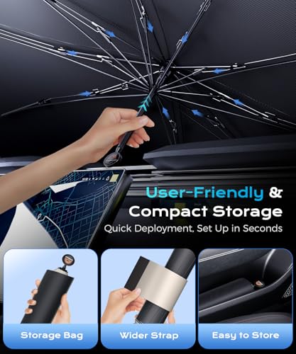 Image of [2026 Upgrade] Coverado Windshield Sun Shade, UPF80+ Sunshade for Car Windshield Blocks Heat & UV Rays, Thickened Vinyl Coating Keep Cool Protect Interior, M 57 inchx32 inch for Sedans /SUVs