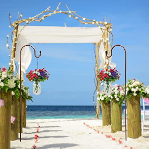 ZRSWV 2 Stück Garten-Schäfer-Haken, 200 cm, für den Außenbereich, verstellbare robuste Shepard-Stange zum Aufhängen von Pflanzen, Laternen, Lichtern, Hochzeitsdekoration, Braun