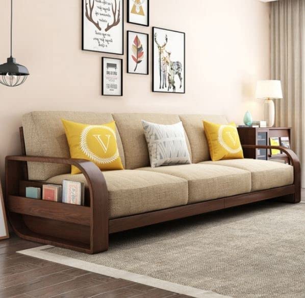 GS Wood World Wooden 3 Seater Sofa Set for Living Room Three Seater