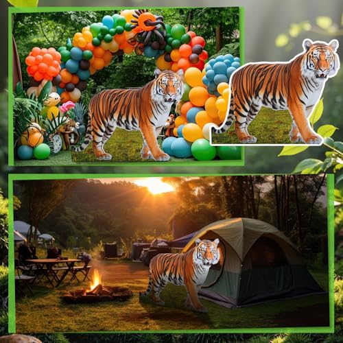 Image of Geelin 4ft Tiger Cardboard Cutout Life Size Animal Stand up Safari Jungle Photo Booths Prop Cut Out for Zoo Safari Jungle Themed Tiger Birthday Party Decoration Supplies