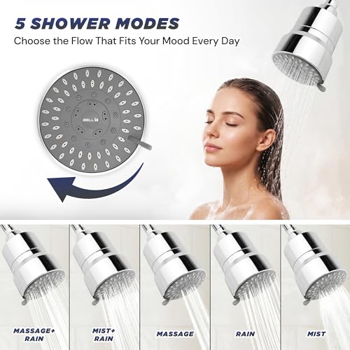 Image of IBELL Shower Filter for Hard Water Bathroom | 15 Stage Water Softener Shower Head with 5 Spray Modes | High Pressure Flow | Reduces Chlorine, Hair Fall, Dry Skin & Limescale Build Up