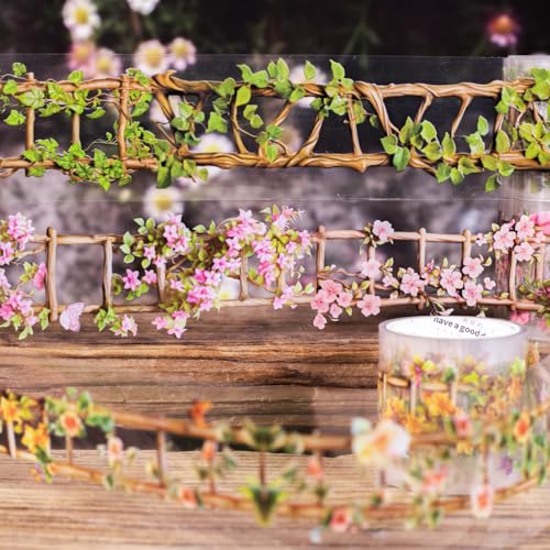 Washi Tape Stickers Set,6 Rolls PET Scrapbooking Accesorios Stickers,Flower Ladder Themed Aesthetic Stickers Decorative for Bullet Journal Zubehör,Journal,Photo Album,Notebook,DIY (Flower Ladder
