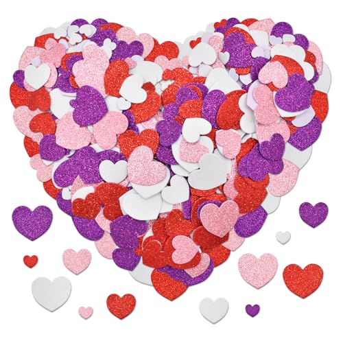 Image of 400 Pieces Heart Shaped Glitter Foam Stickers - Assorted Red, Purple, Pink, and White Colors in 3 Sizes, Self-Adhesive for Kids Crafts, Valentine's Day Decorations, Wedding Party Favors Supplies