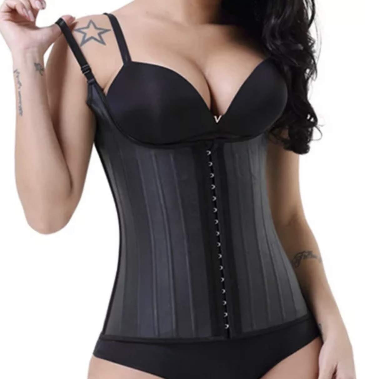 Premium Double Layer Sexy Extra Sweat Belt Corset Waist Trainer Shaper Adjustable Latex Vest Sweat with Strap Black (Sm 24-28 in, Black)