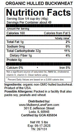 Buckwheat, 5 Pounds USDA Certified Organic, Non-GMO, Hulled, Whole, (Groats) Bulk, Product of USA, Mulberry Lane Farms image 3
