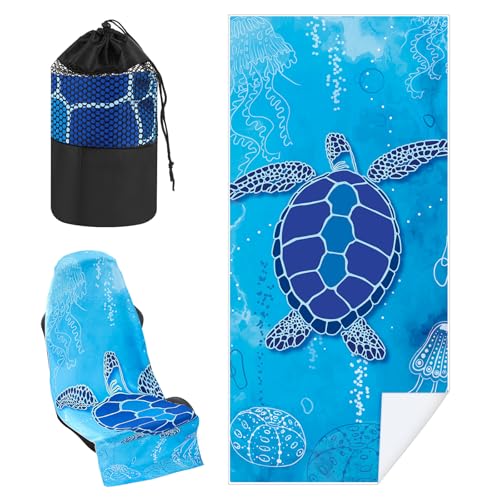 Image of Hahafelt 1 Pack Car Seat Towel Cover with Storage Bag, Sea Turtles Style | 63 x 32 in Car Towel Seat Cover Non Slip Waterproof, Gym Workout Swimming Running, Machine Washable Sweat Absorbent Protector