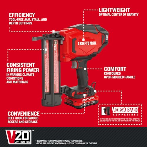 CRAFTSMAN V20 Cordless Brad Nailer, 18 Gauge Nail Gun, with Battery and Charger (CMCN618C1) - Image 4