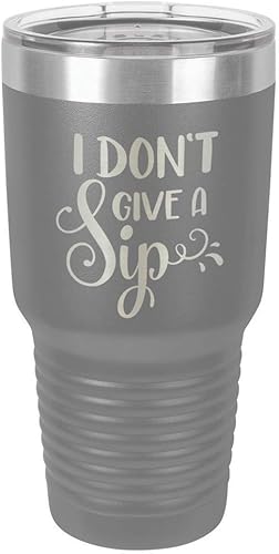 Taza de viaje de acero inoxidable con tapa superior deslizante y pajita con texto en inglés "I DON'T GIVE A SIP 30oz Taza de viaje " Compara con
