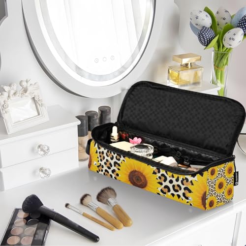 Bolsa organizadora de viaje para herramientas de cabello con tapete resistente al calor, para plancha y rizador, patrón de girasol y leopardo para mujeres miniatura 7