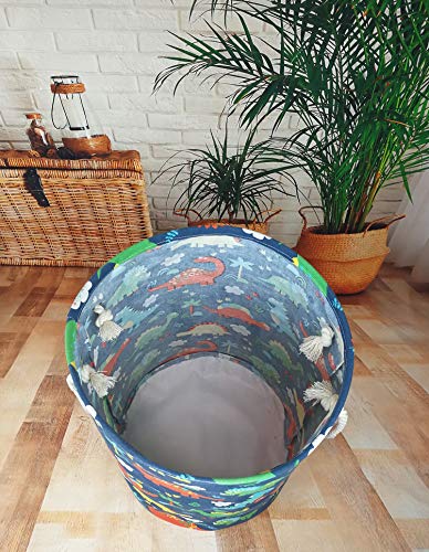 Vaivusto Round Laundry Basket, Cute Cartoon Kids Nursery Hamper For Kids Room,Toy Storage Easter Basket (Tree Dinosaur) #TOP2