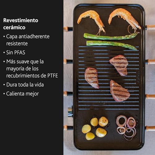 Boska Raclette Party Griglia da tavolo per 8 persone Senza PFAS Piastra in ceramica Manici in legno di faggio Piastra in alluminio reversibile Nero - imagen 6