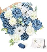Dusty Blue artificial flowers for Homr Decoration - Real Looking Silk Roses Fake Flowers & Leaf f...
