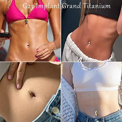 Vojo 14G G23 Titanium Clicker Belly Button Ring,10/12Mm Reverse Curved Hoop Navel Barbell Body Jewelry (Silver Diamonds,14G 10Mm) #TOP1
