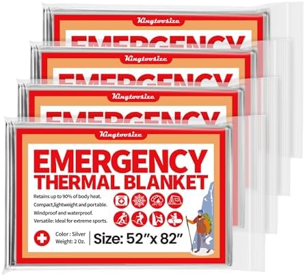 Emergency Thermal Blanket, 4-Pack, Mylar Space Blanket Survival K...