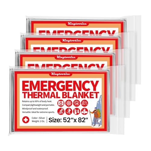 Emergency Thermal Blanket, 4-Pack, Mylar Space Blanket Survival K...