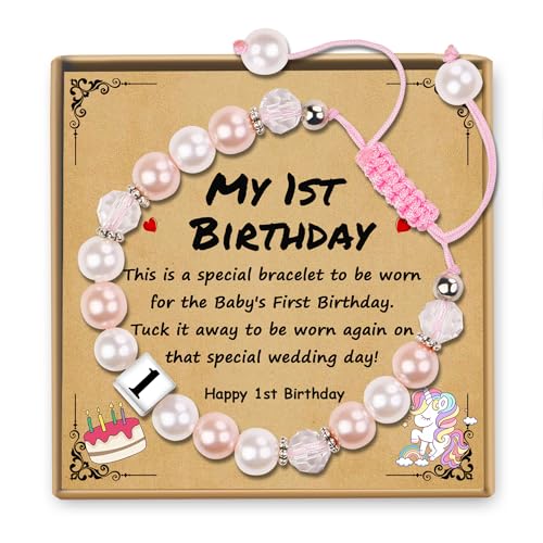 Sereney One Year Old Girl Birthday Gifts, Adjustable Pearl Bracelet as First Birthday Gifts for Girls, 1st Birthday Girls Gift as 1 Year Old Girl Birthday Gift for 1 Yr Old Daughter Niece Granddaughter
