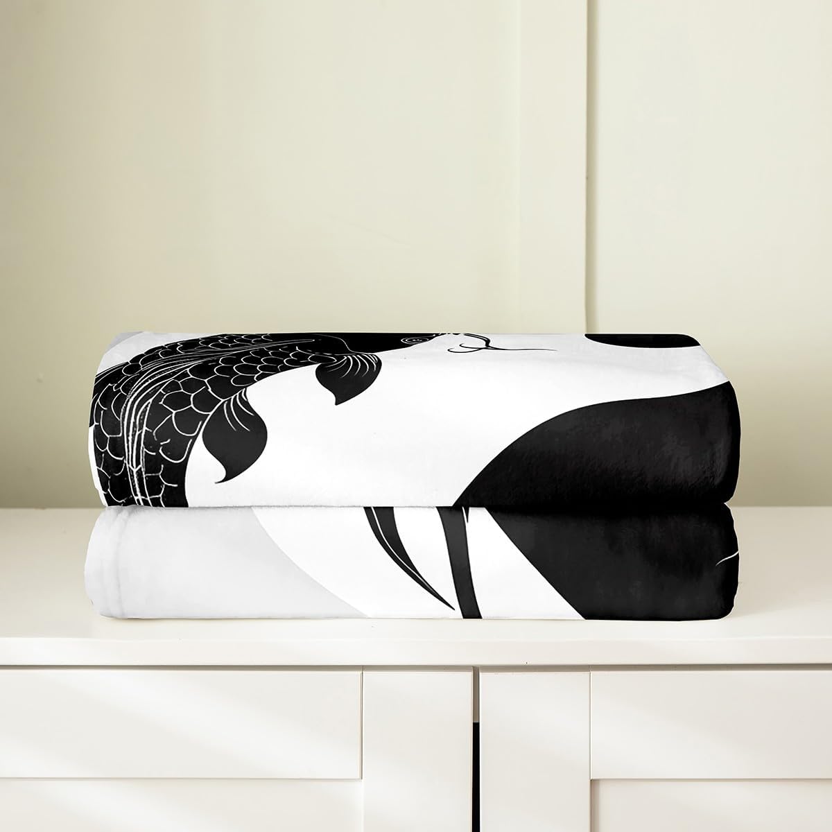 Feelyou Kids Koi Fish Flannel Fleece Throw Blanket Queen 90"x90" Boys Girls Yin Yang Plush Blanket Japanese Style Fuzzy Blanket Creature Sealife All Season Bed Blanket