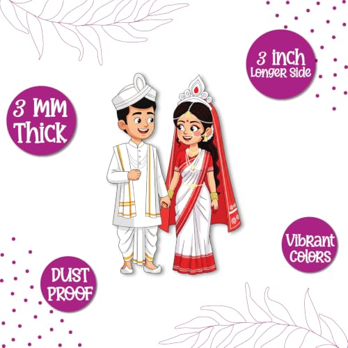 Image of Bhai Please Bengali Wedding Couple Theme Wooden Fridge Magnet - Couple Gift