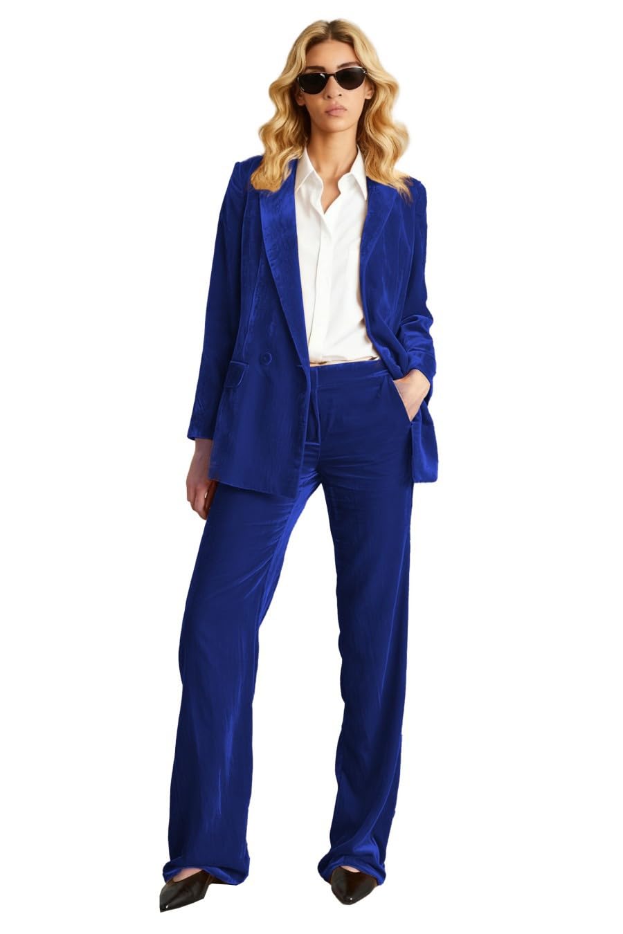 Abito da donna in velluto 2 pezzi da ufficio da donna vestito senza risvolto Vlevet caldo blazer abbigliamento casual pantaloni tuta