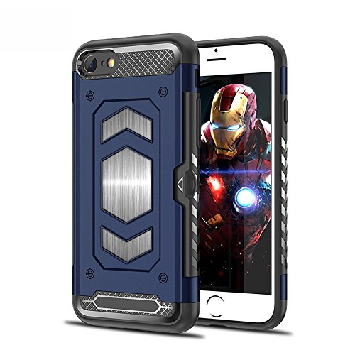 iPhone 7/8 Case Magnetic Dual Layer Armor Wallet Card Slot Stand Car Mount (iPhone 8, Blue)