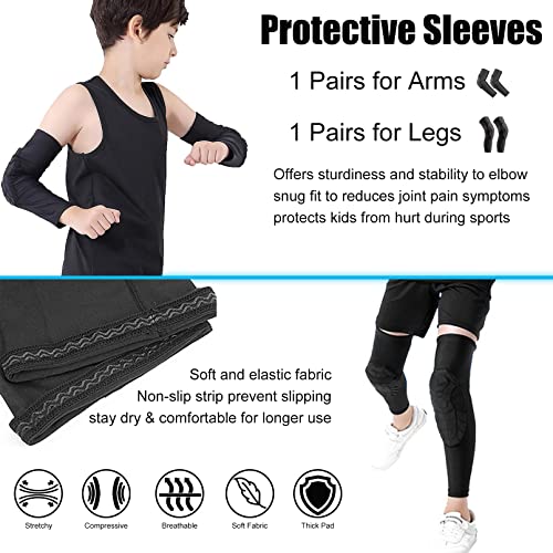 Luwint Children Volleyball Protective Padded Knee Brace + Arm Brace Sets (Small/Black)