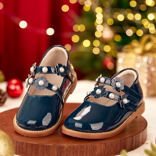 Image of Kiderence Toddler Girl Mary Jane School Uniform Dress Shoes Oxford Flats | Wide Toe Box Great Comfort for Student Shoe and Flower Girl Shoe for Wedding, Parties, Church
