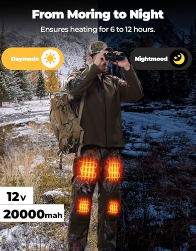 KEMIMOTO Heated Pants for Men with 12V 20000mAh Battery Pack, Winter Pants Padded Knees for Hunting Hiking and Camping2