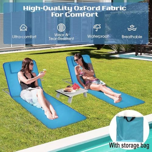 Strandstuhl 2er Set,Strandmatte Klappbar Leicht,Bequeme Strandliege,Verstellbarer Liegestuhl mit Aufbewahrungstasche,Tragbare Sonnenliege für Strand,für Garten Camping Picknick Reise Urlaub
