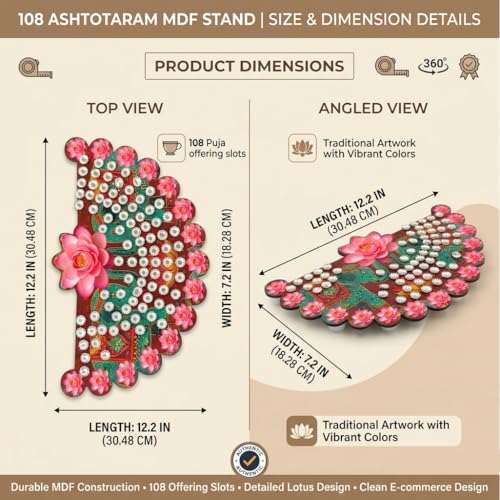 Image of Ashtotaram Stand 108 Flower Stand for Puja, Premium MDF Base with Digital Print, Puja Chowki for Ashtottara Archana (With out Flowers) (Var2)