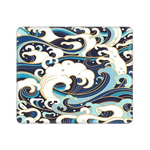 FJAUOQ Mouse Pad Japanese Blue Traditional Ocean Waves Foam Splashes Pattern Anti-Slip Gaming Mouse...