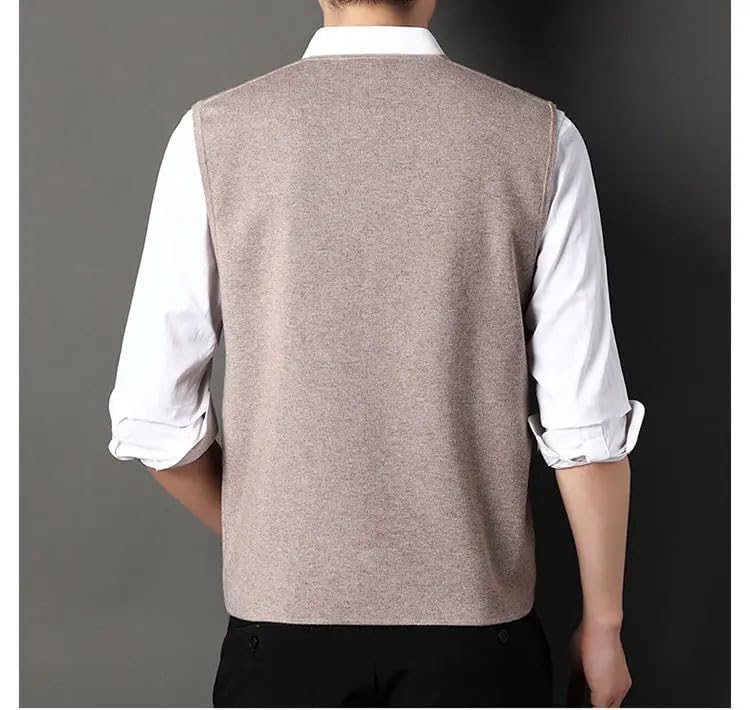 Men Casual Sweater Knitted Sweater Vest Men's Solid V-Neck Button Patchwork Sleeveless Vest3