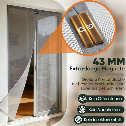 Sekey Fliegengitter Tür für Balkontür Magnet Insektenschutz Türvorhang Moskitonetz 90x210 cm Grau – Ansicht 3