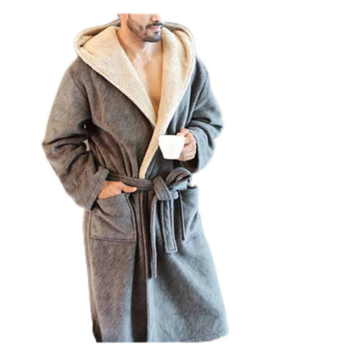Abito di medicazione di Lusso for Uomo da Donna, Morbido Caldo, Accappatoio in Pile con Cappuccio e Tasche, Autunno e Inverno Homewear (Color : Silver, Size : M)