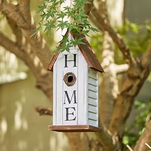 Glitzhome 1475 h distressed bird house solid wood home inspiration decorative pet cottage hanging outdoor garden birdhousewashed white  urban country home decor
