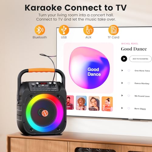 Image of Karaoke Machine for Adults, Portable Bluetooth Karaoke Speaker with 2 Wireless Microphones, Echo Adjustment, LED Lights, PA System with 6.5 inch Subwoofer, Support TV /AUX /USB /TF Card (Black)