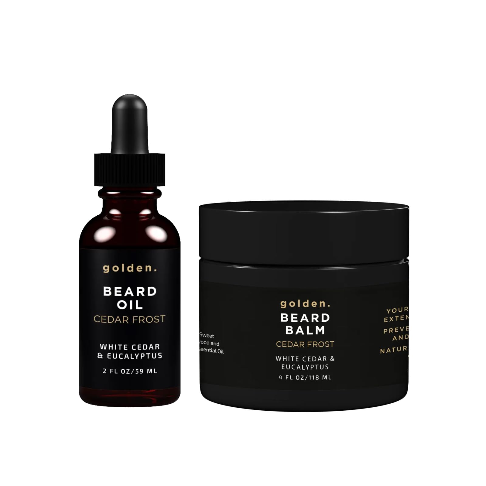 Golden Grooming Beard Oil & Balm Bundle for Men | Natural Growth Kit with Shea Butter | 4oz Balm & 2oz Oil | Cedar Frost