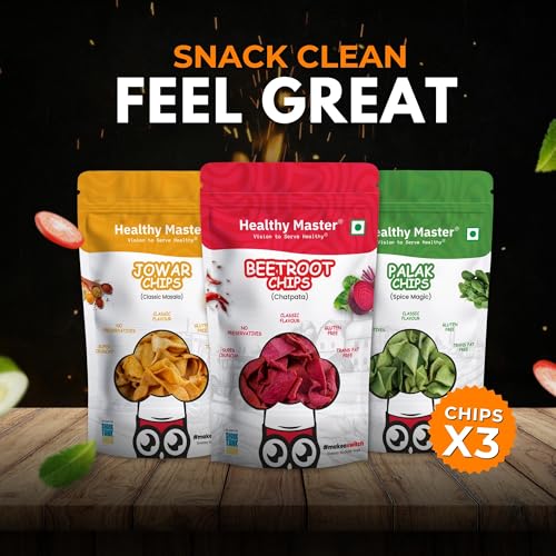 Image of Healthy Master Chips Combo (Beetroot, Palak, Jowar) | Pack of 3 (100g each) | Light & Crispy Chips, high protein | Natural ingredients, Vegan, Gluten Free, No Palm Oil, No Artificial Preservatives, Trans Fat Free & Low Calorie