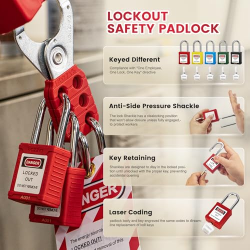 Image of Lockout Tagout Locks 12-Pack|OSHA Red Loto Locks Keyed Different|2 Keys /Lock for Industrial Machinery & Electrical Panels|Chrome Steel & Laser Coding