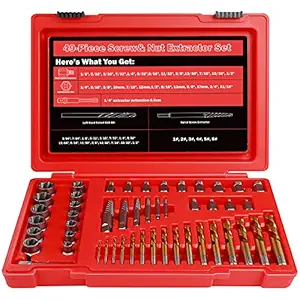 UYECOVE 49 Pieces Spiral Screw Extractor Bolt Extractor Set, Multi-spline Extractor Set/Drill Bit Set for Removing Broken Nuts, Bolts, Stripped Screws, Extractor Tool Set with Solid Storage Case
