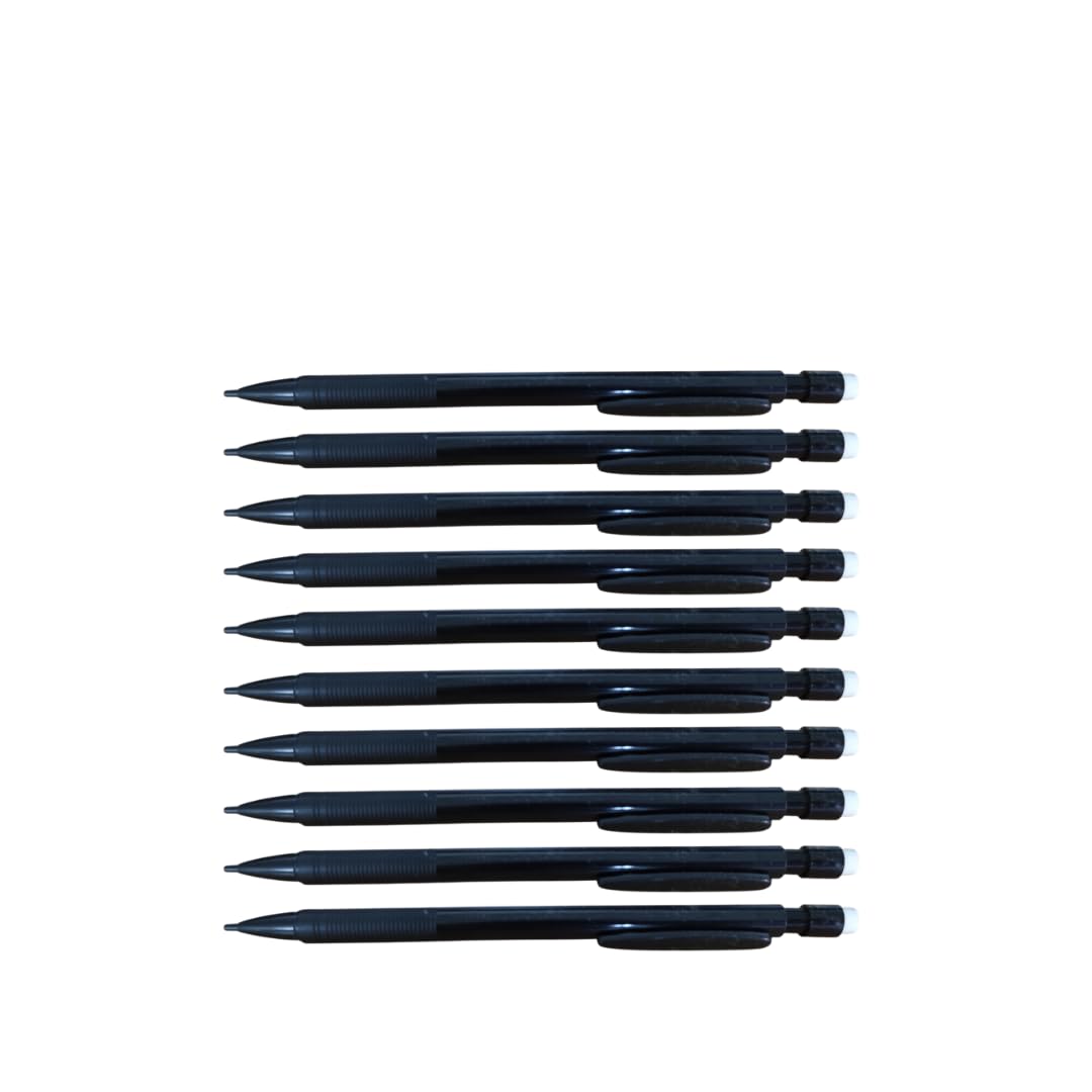 COS Mechanical Pencils, 0.7mm HB Lead, Black Barrel with Built-in Eraser, Pre-loaded with 3 Leads, Pack Options 1-20 (10)